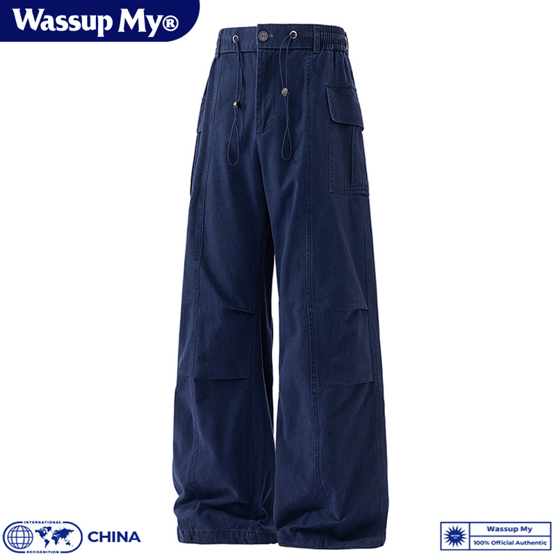 Wassup My American Retro Straight-Leg Cargo Pants for Men and Women, New Spring and Autumn Pure Cotton Washed Loose Casual Pants, Trendy