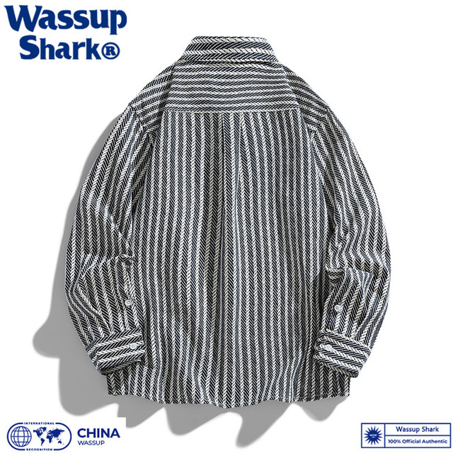 WassupShark ເສື້ອຍືດ retro ທີ່ມີເສັ້ນດ່າງຍີ່ປຸ່ນສໍາລັບຜູ້ຊາຍໃນພາກຮຽນ spring ແລະດູໃບໄມ້ລົ່ນ denim jacquard jacket jacket ເສື້ອບາດເຈັບແລະສໍາລັບແມ່ຍິງ