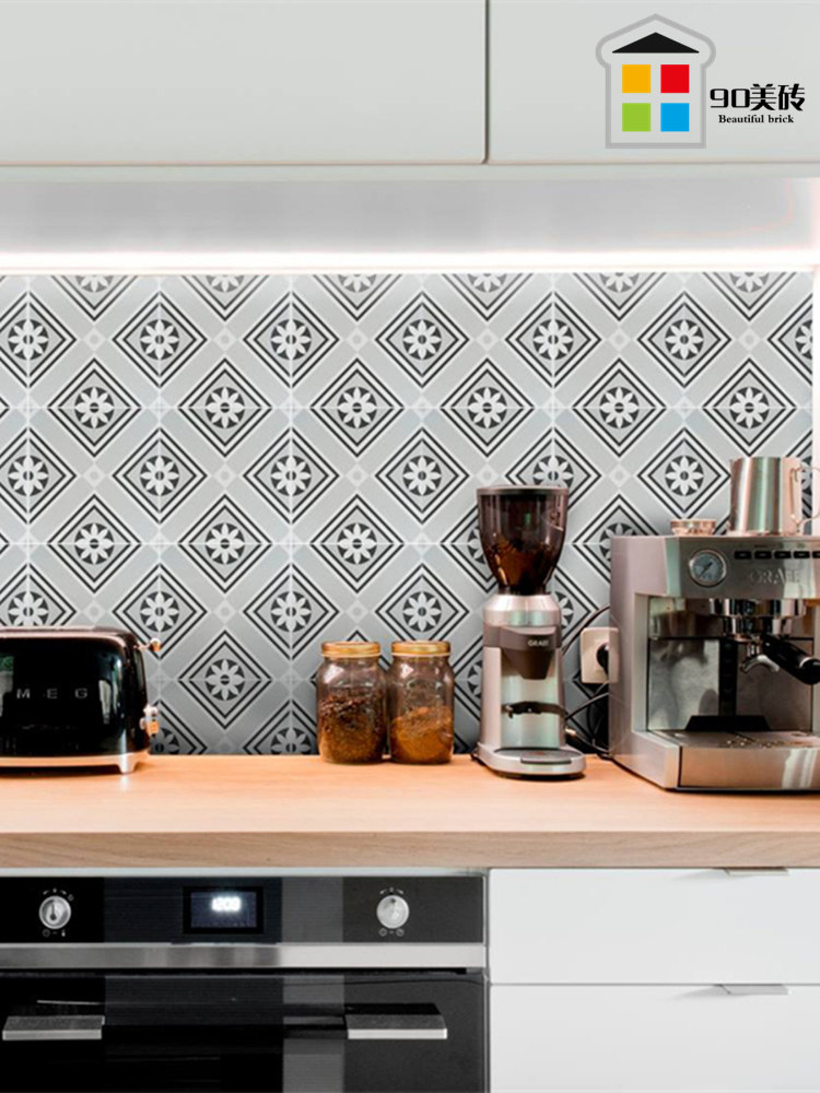 The cosmetic room black and white gray tiles Nordic style tile tile 200 toilet kitchen anti - slip floor tile floor tile