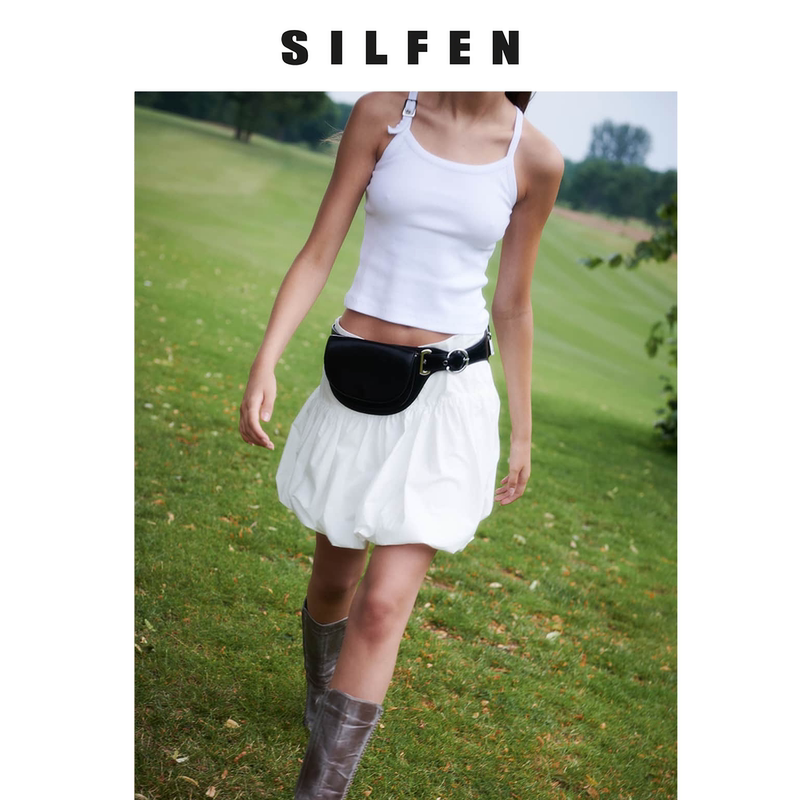 Silfen Danish Designer Brand |   Eliza Series High-End Classic Black Fashionable Relaxed Double-Pocket Waist Bag