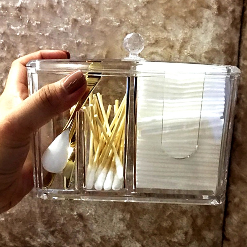 Acrylic cosmetics storage box Cotton swab small box Transparent makeup table desktop storage box Cotton swab box Cotton sheet box