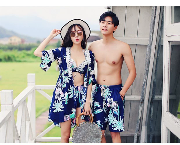 Áo len đôi retro áo tắm nữ bikini ba mảnh mảnh mai che bụng đi biển đi biển