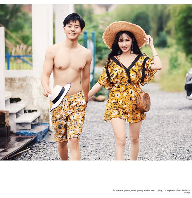 Cặp đôi đồ bơi nữ bikini mới ba mảnh bảo thủ che bụng đi nghỉ mát bên bờ biển quần nam áo tắm nóng bỏng đồ đôi nam nữ đi biển
