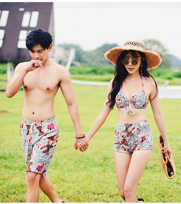 Cặp đôi đồ bơi retro bikini nữ ba mảnh giảm béo bụng tắm spa bãi biển cặp đôi những người yêu thích đồ bơi 	đồ đôi tắm biển đẹp