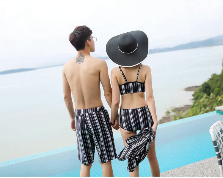 Bộ đồ bơi đôi bikini bikini ba mảnh phù hợp với phụ nữ mỏng bên ngoài quần áo đi biển bên bờ biển khu nghỉ mát mùa xuân 	đồ đi biển cho cặp đôi