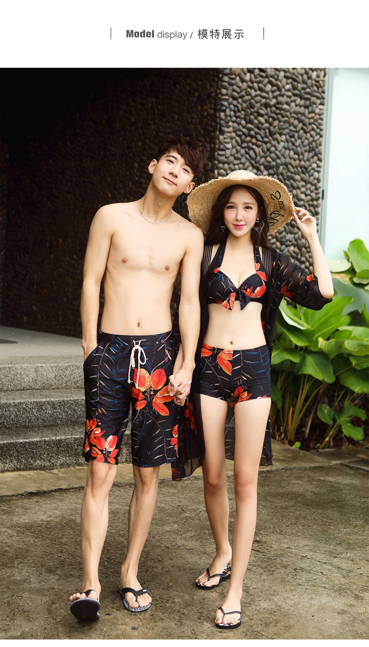 Cặp đôi đồ bơi bikini bikini ba mảnh phù hợp với áo chống nắng áo dài tay bảo thủ boyshort đi biển 	đồ đôi đi biển chụp hình cưới	