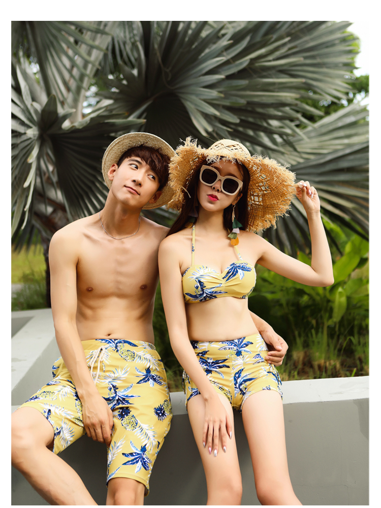 Cặp đôi mới bơi boxer bikini ngực nhỏ tập hợp áo thép gợi cảm áo tắm Hàn Quốc mùa xuân nóng bỏng đồ đôi mặc đi biển	