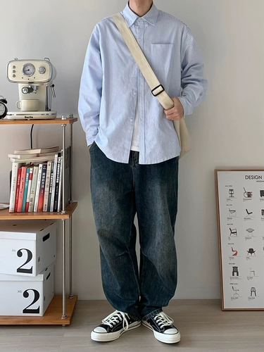 Японская рубашка, демисезонный лонгслив, оверсайз