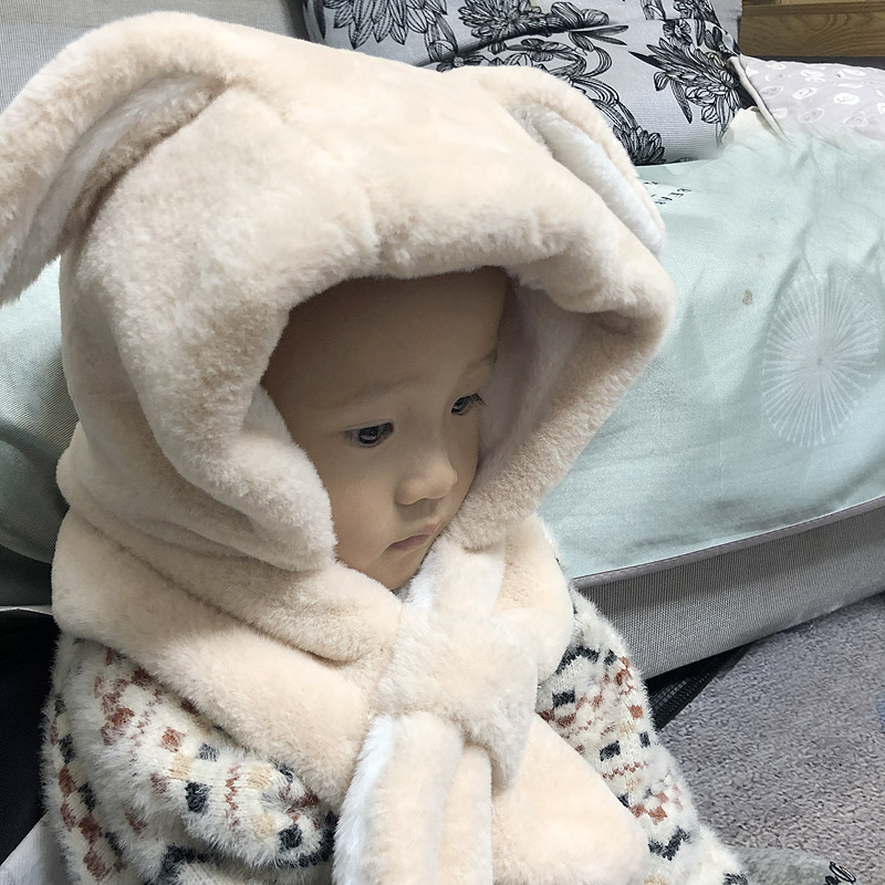 Rabbit Ears Child Scarves Hat Integral Suit Winter Male and baby Thickened Protective Ear neck circumference neck 100 lap