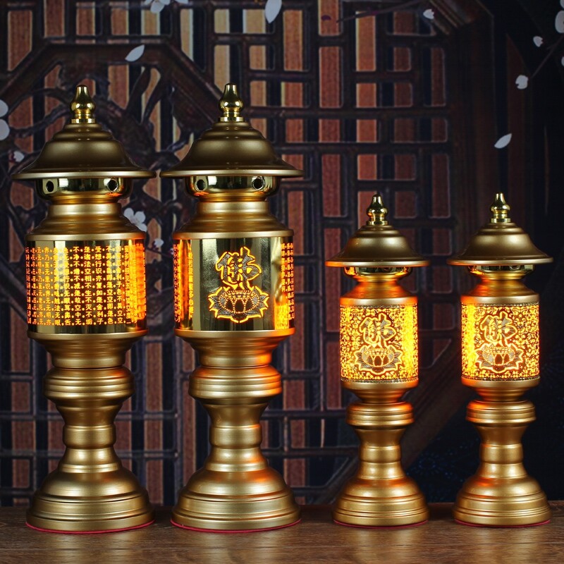 Buddha offering lamp heart sutra Buddha front lamp god lamp led lotus lamp offering Changming lantern Buddhist hall home plug-in a pair of Buddha tools