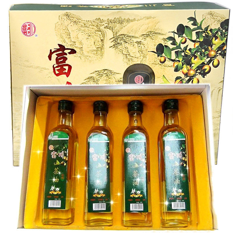 Hubei specialty Huangshi Bazhen authentic Yangxin Fuchuan Camellia oil 500ml * 4 bottles gift box pressing non-genetically modified