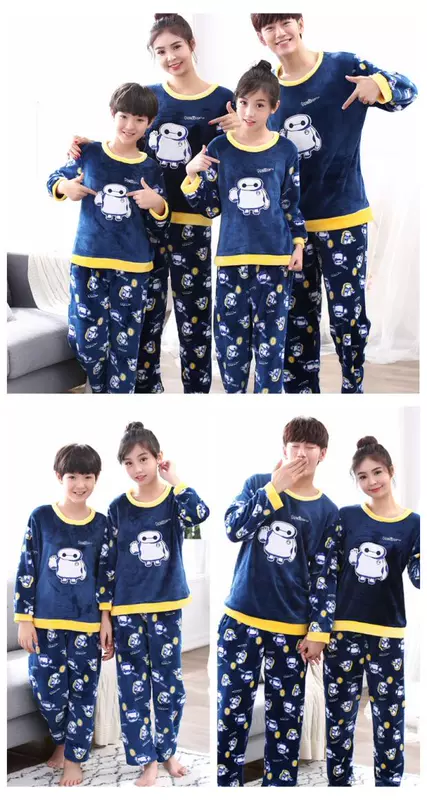 Phim hoạt hình mùa thu và mùa đông dày lông cừu san hô đồ bộ pijama