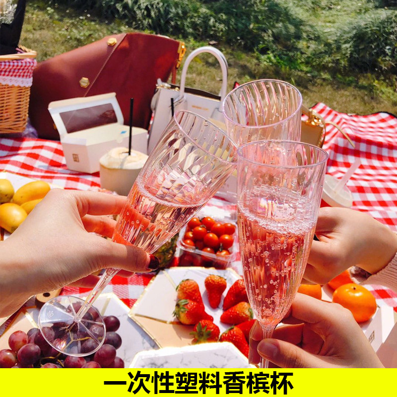 Picnic Disposable Champagne Cup Drinks Red Wine Glasses High Foot Cup Party Birthday Party Birthday Party Transparent Plastic Wine Goblet