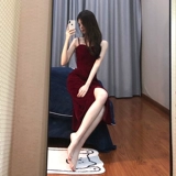 Вечернее платье, красное бархатное свадебное платье