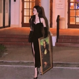 Элегантное элитное сексуальное черное бархатное вечернее платье, изысканный стиль