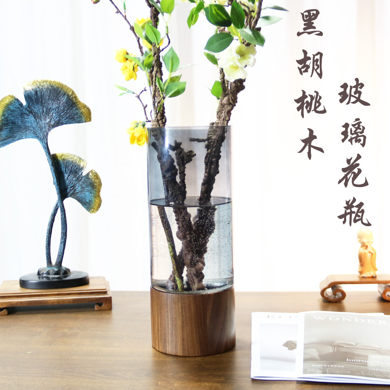Modern Minimalist Black Walnut New Chinese Style Glass Vase Light Luxury Living Room Hydroponic Flower Vase Transparent Hydroponic Vase Modern Minimalist Black Walnut New Chinese Style Glass Vase Light Luxury Living Room Hydroponic Flower Vase Transparent Hydroponic Vase