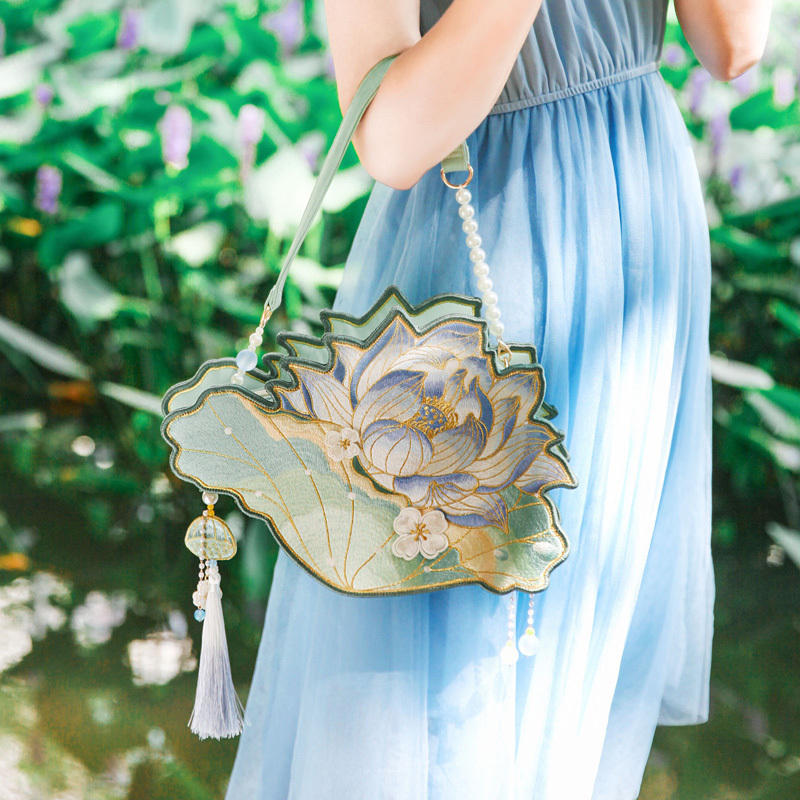 Caiyun Imprint New [Qinghe] Chinese Style Lotus Heavy Embroidery Shoulder Bag Hanfu Bag National Style Women's Bag