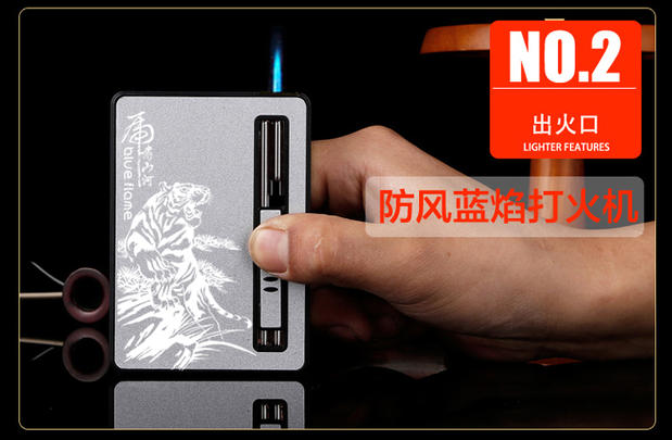 10 gậy tự động bom khói kim loại hộp thuốc lá đen chải hợp kim nhôm siêu mỏng với chữ thuốc lá nhẹ hơn gió - Bật lửa hộp quẹt khò