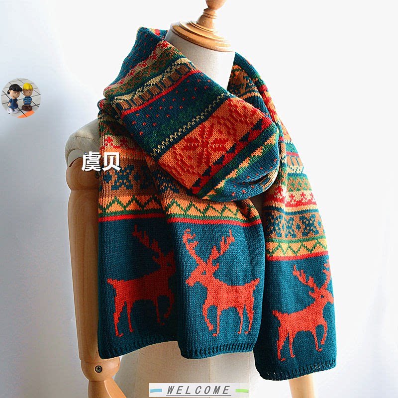 Moose Warm Wool Scarf Women Winter Scarf Christmas Gift