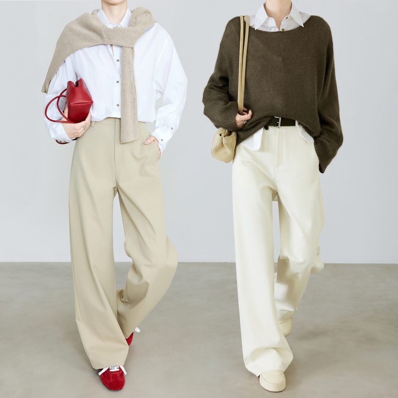 Xia Moka Cupro Wool Curved Pants for Women, Early Autumn New Minimalist Commuter Casual Pants, Slim Straight-Leg Pants 9842