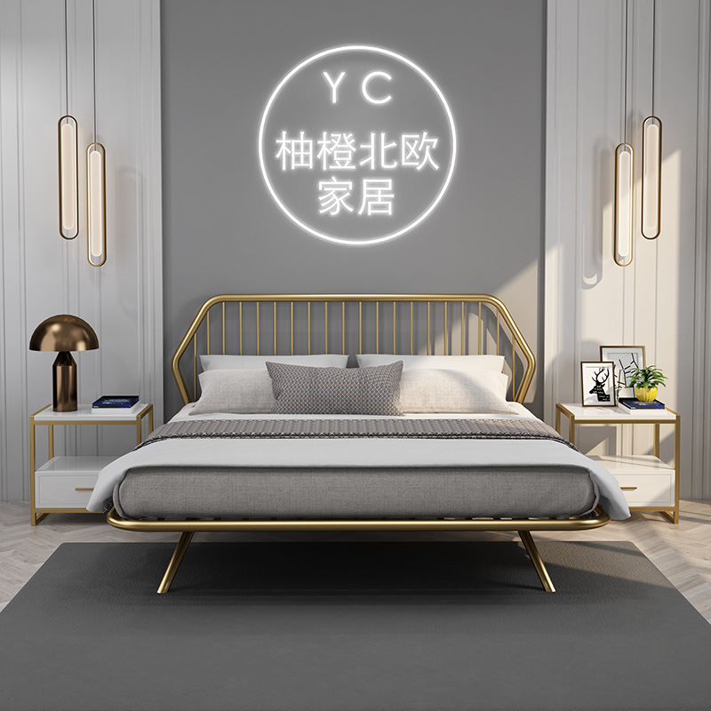 Nordic wrought iron double bed ins net red apartment golden princess bed light luxury 1.5 meters tatami bedroom bed pony bed