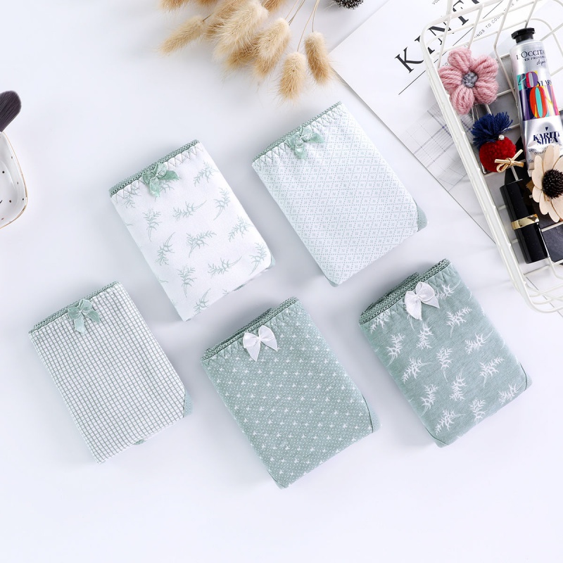 5 Ladies Underpants Color cotton fabric Cute Low Waist Lace Girl Student Triangle Pants