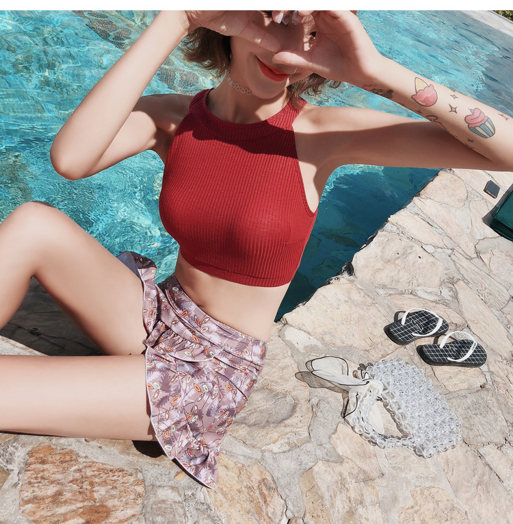 Áo tắm nữ 2018 mới ba mảnh thời trang hot mùa xuân chia nhỏ gợi cảm học sinh nhỏ tươi bảo thủ góc phẳng 	bikini 2 mảnh màu trắng	