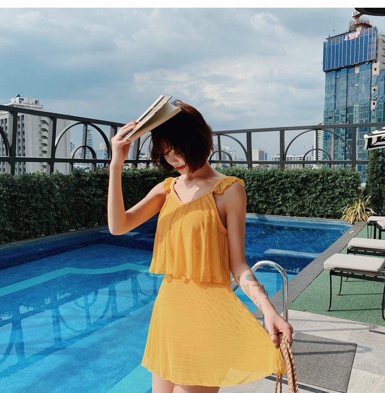 2019 áo tắm mới một mảnh nữ lưới màu đỏ phần nóng bảo thủ che bụng thon gọn váy bơi sinh viên gợi cảm - Bộ đồ bơi One Piece đồ bơi nữ liền thân dài tay quần dài