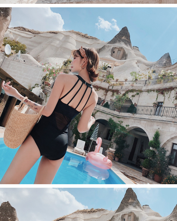 Bộ đồ bơi nữ một mảnh màu đen 2018 mới lưới đỏ mẫu thời trang thon gọn gợi cảm hở lưng nóng bỏng phần mùa xuân bảo thủ che bụng - Bộ đồ bơi One Piece đồ bơi 1 mảnh