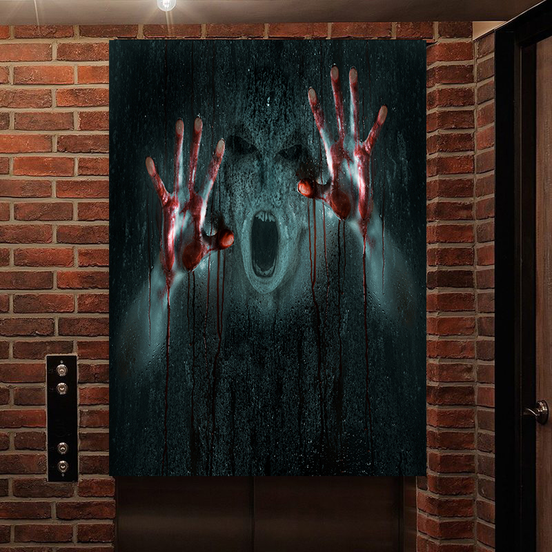 Personalized Horror Haunted House Skull Door Curtain Escape Room Script-Killing Curtain Hanging Curtain Cotton and Linen Fabric Partition Curtain No-Drill Curtain