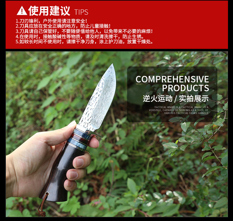 Dao thép mới Damascus Độ cứng cao ngoài trời Công cụ nhỏ sắc bén Chiến thuật di động Trường sinh tồn Tự dao thẳng - Công cụ Knift / công cụ đa mục đích dao đa năng victorinox