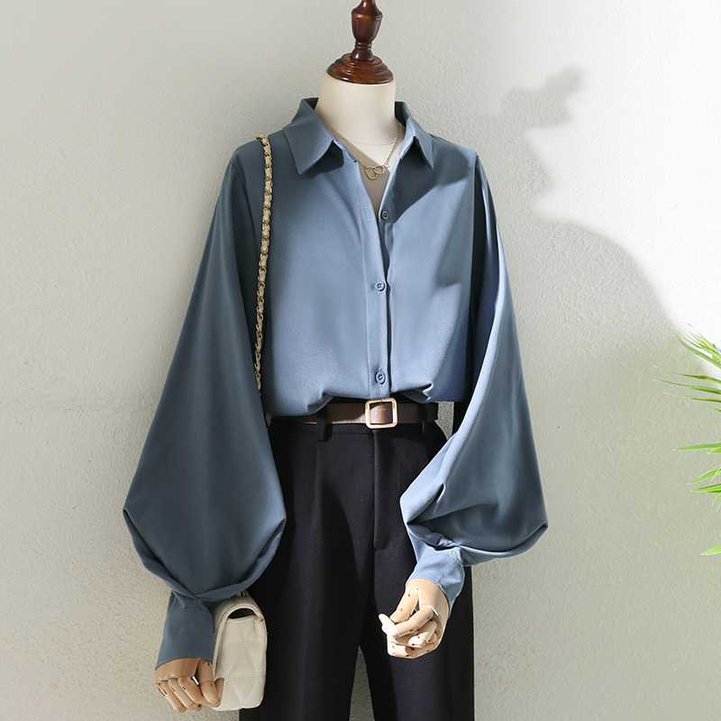Slightly Thick Brushed Anti-Wrinkle Opaque Lantern Sleeve Shirt for Women, 2025 New Design Niche Shirt, Professional Top