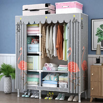 Simple wardrobe strong and durable cloth cabinet steel pipe thickened reinforced and thickened rental room household simple single storage