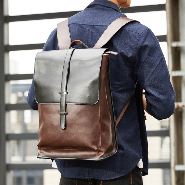 Genuine Leather Men's Bag European and American New Style Backpack Men's British Versatile Student School Bag Large Capacity Travel Backpack Computer Bag