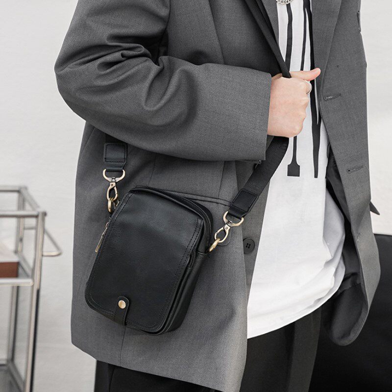 Simple Fashion Small Satchel Retro Leather Small Bag Solid Color Simple Mobile Phone Bag Youth Versatile One Shoulder Messenger Bag
