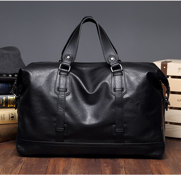 European and American Trendy Brand Genuine Leather Men's Bag, Large Capacity Business Trip Short-Distance Travel Bag, Hand Luggage Bag, Single Shoulder Crossbody Travel Bag