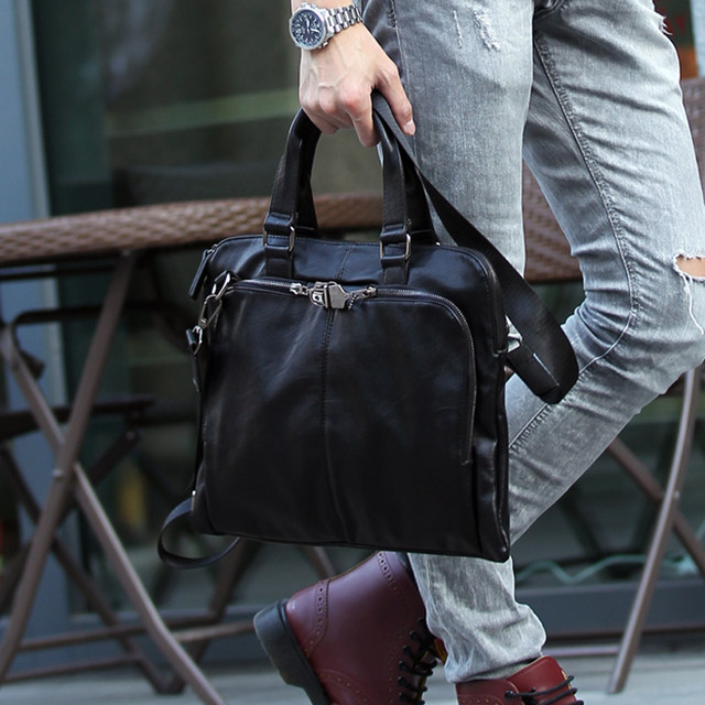 European station new men's genuine leather business handbag Korean style briefcase crossbody bag youth casual shoulder bag men