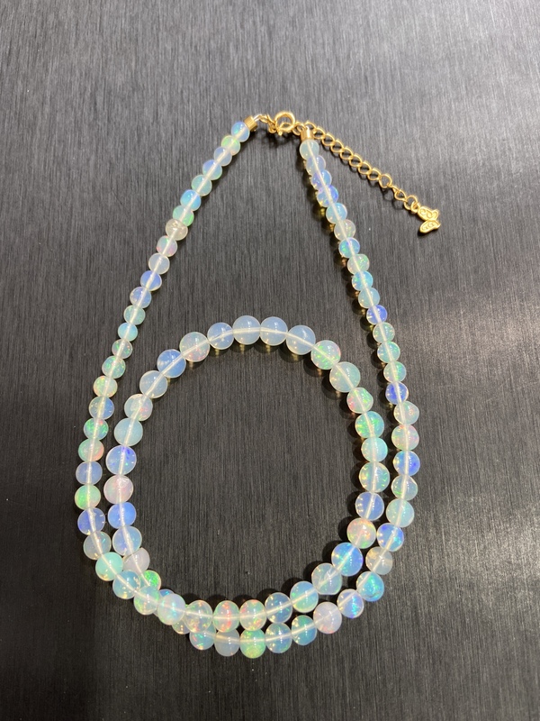 Natural Opal Round Bead Necklace, Opal Necklace with Full Fire Color, Fire Opal Natural Opal Round Bead Necklace, Opal Necklace with Full Fire Color, Fire Opal