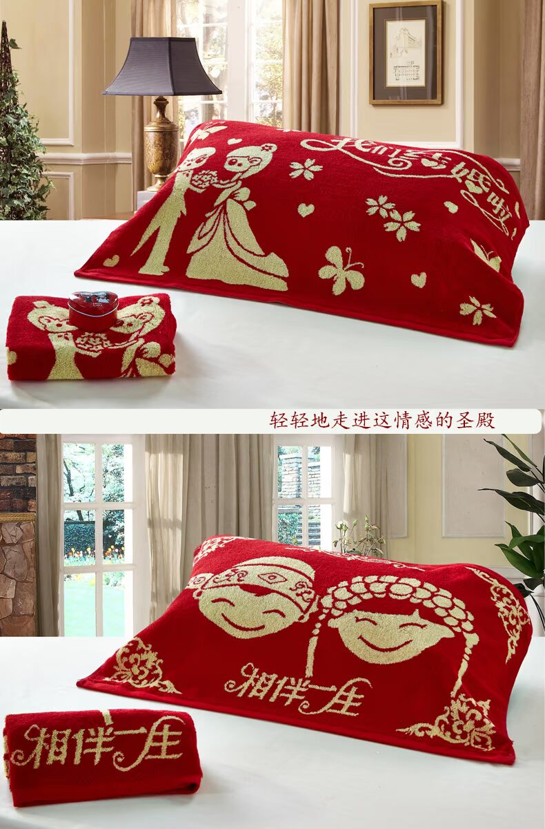Xinquan bông nguyên chất đệm gối đám cưới lớn màu đỏ đám cưới món quà gối khăn bông vỏ gối đẹp