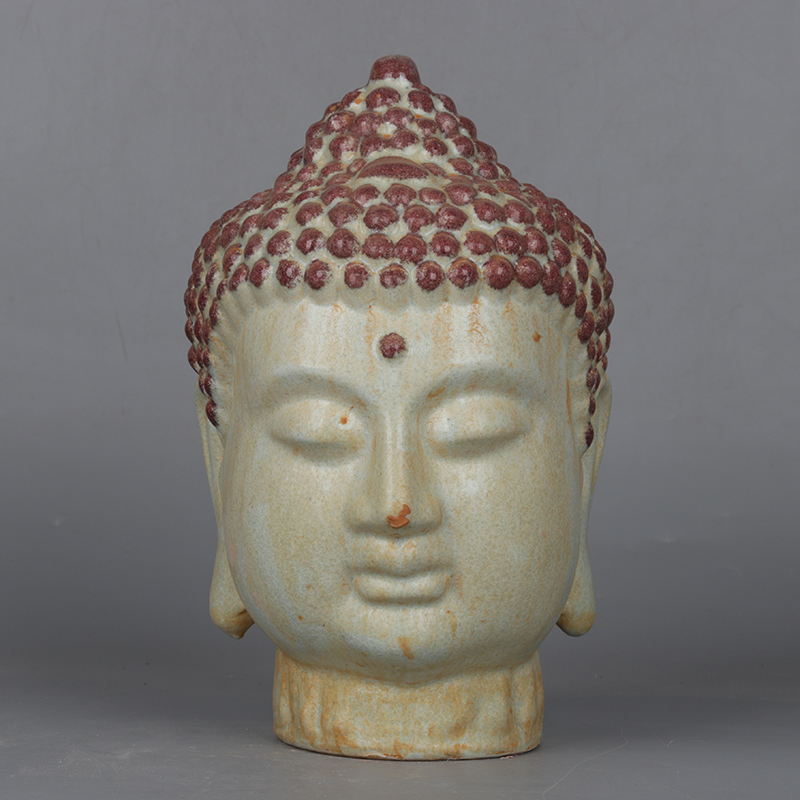 Imitation Yuan Dynasty unearthed underglaze red Buddha head statue sculpture antique porcelain old goods folk antique antique collection ornaments