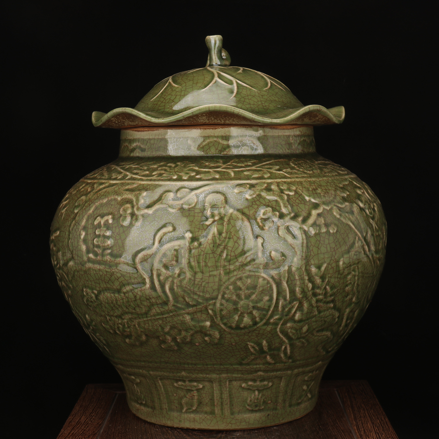 Clear Light Clue Sculpted Ghost Valley Sub Downhill Characters Story Lines Dragon Springs Open Pieces Lotus Leaf Cover Jars Antique Porcelain Ancient Play