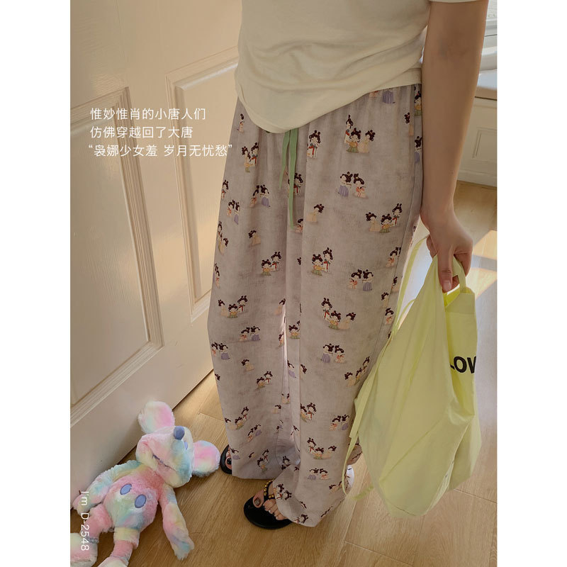 Duo Xiaozhai Women's Pants Made of Tencel Rayon Walking-Style Cartoon Pants 2026 Spring New Long-Leg Casual Pants Home Pants