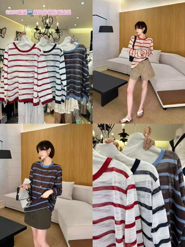 Bust Size 120, Length 65, New Summer Striped Knit Top 91298 Bust Size 120, Length 65, New Summer Striped Knit Top 91298