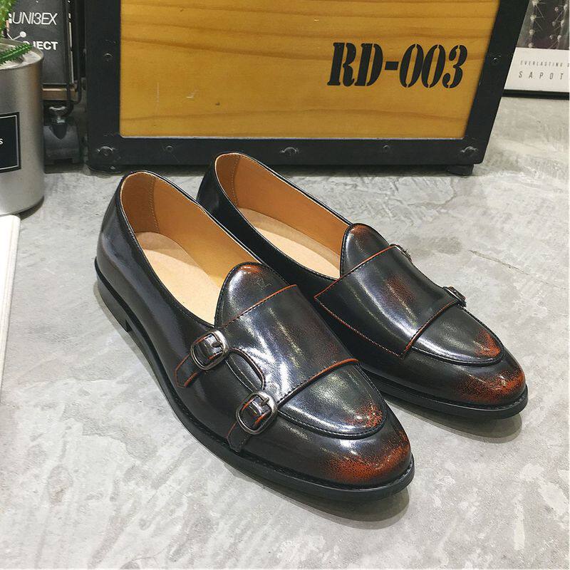 Europe and the United States autumn fashion loafers toe toe rubbing British leather shoes hair stylist formal leather shoes cover feet men's shoes