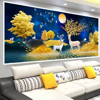 Вышивка Raom Elk Crown Living Room Простая и современная линейная вышивка Fortune Deer Europe 2023 Новая вышивка ручной работы