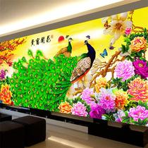 2021 new 5D flower blooming rich peony flower green hole bird open screen picture diamond cross embroidered diamond living room full of diamonds