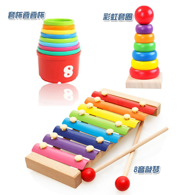 Early childhood children baby wooden toy set Early childhood toys 8-tone percussion instrument Early education set Column tower bead combination