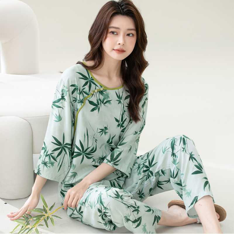 2025 New Summer Thin Cotton Silk Chinese Style Two-Piece Home Wear Set, Can Be Worn Outside, Artificial Cotton Pajamas