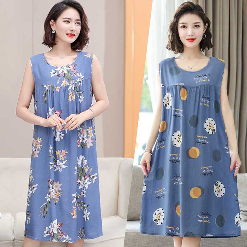 Cotton Silk Nightgown for Women, Summer 2024 New Thin Loose Large Size Dress, Cotton Silk Rayon Sleeveless Pajamas Cotton Silk Nightgown for Women, Summer 2024 New Thin Loose Large Size Dress, Cotton Silk Rayon Sleeveless Pajamas