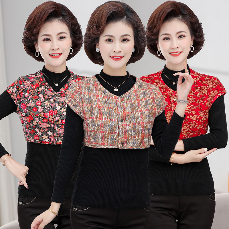 Middle-Aged Mother's Autumn and Winter Fleece-Lined Thickened Shoulder and Neck Vest for Women, Warm Cotton Vest, Cold-Proof and Warm Small Vest Middle-Aged Mother's Autumn and Winter Fleece-Lined Thickened Shoulder and Neck Vest for Women, Warm Cotton Vest, Cold-Proof and Warm Small Vest